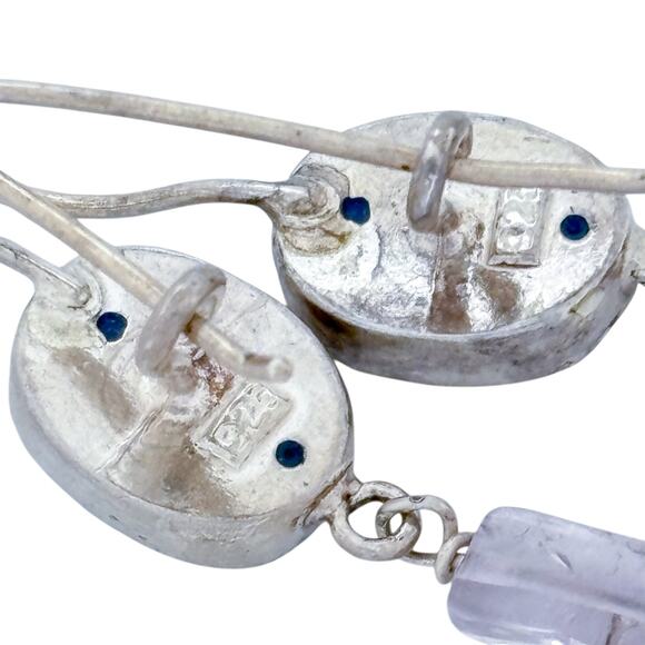 Estate Sterling Silver 925 Mosaic Glass Amethyst Quartz Earrings - Picture 5 of 7